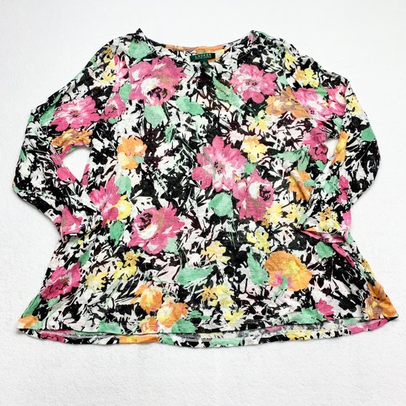 Lauren Ralph Lauren Tops - Lauren Ralph Lauren Floral Linen Knit Top Womens Size XL Multi Color Long Sleeve